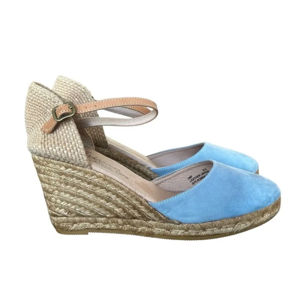 Anthropology Anthro Gaimo Blue Nubuck Jute Wedge Espadrille. Size 9.5 / 41